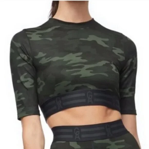 GOOD AMERICAN Icon Jersey Workout Camo Crop Top Size M - Picture 2 of 12